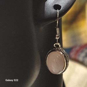 Synthetic Rose Quartz Silver Bezel Drop Earrings Tribal Dangle Earrings
